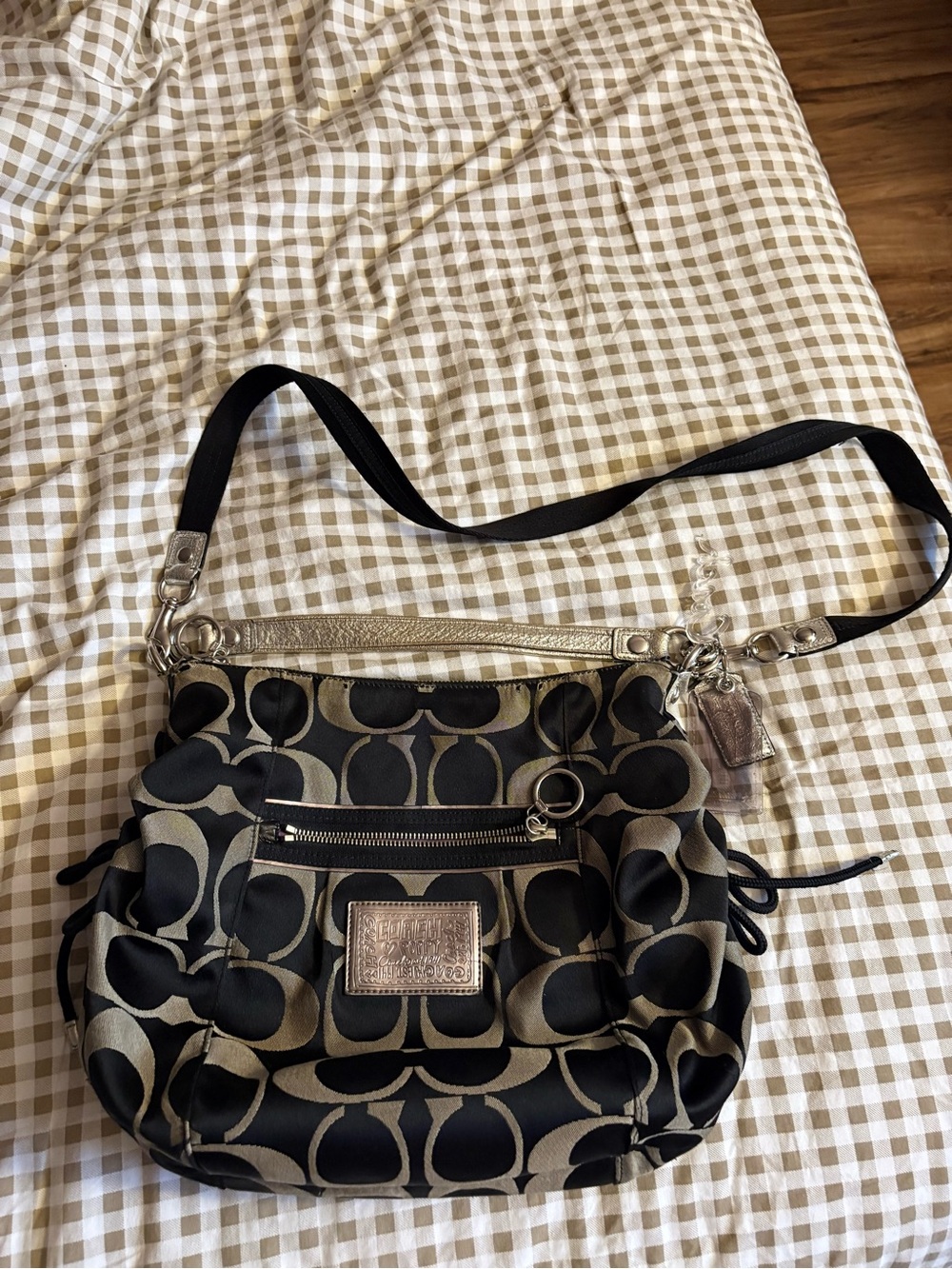 Coach Black and Khaki Signature Shoulder Bag